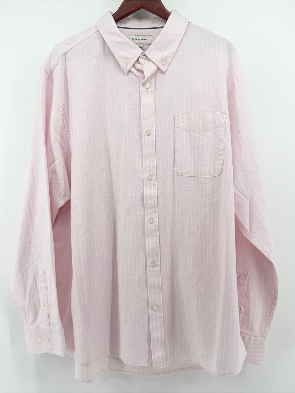 NWT Free Assembly Men's Pink Crystal Stripe Oxford Shirt 2XL Coastal Minimalist
